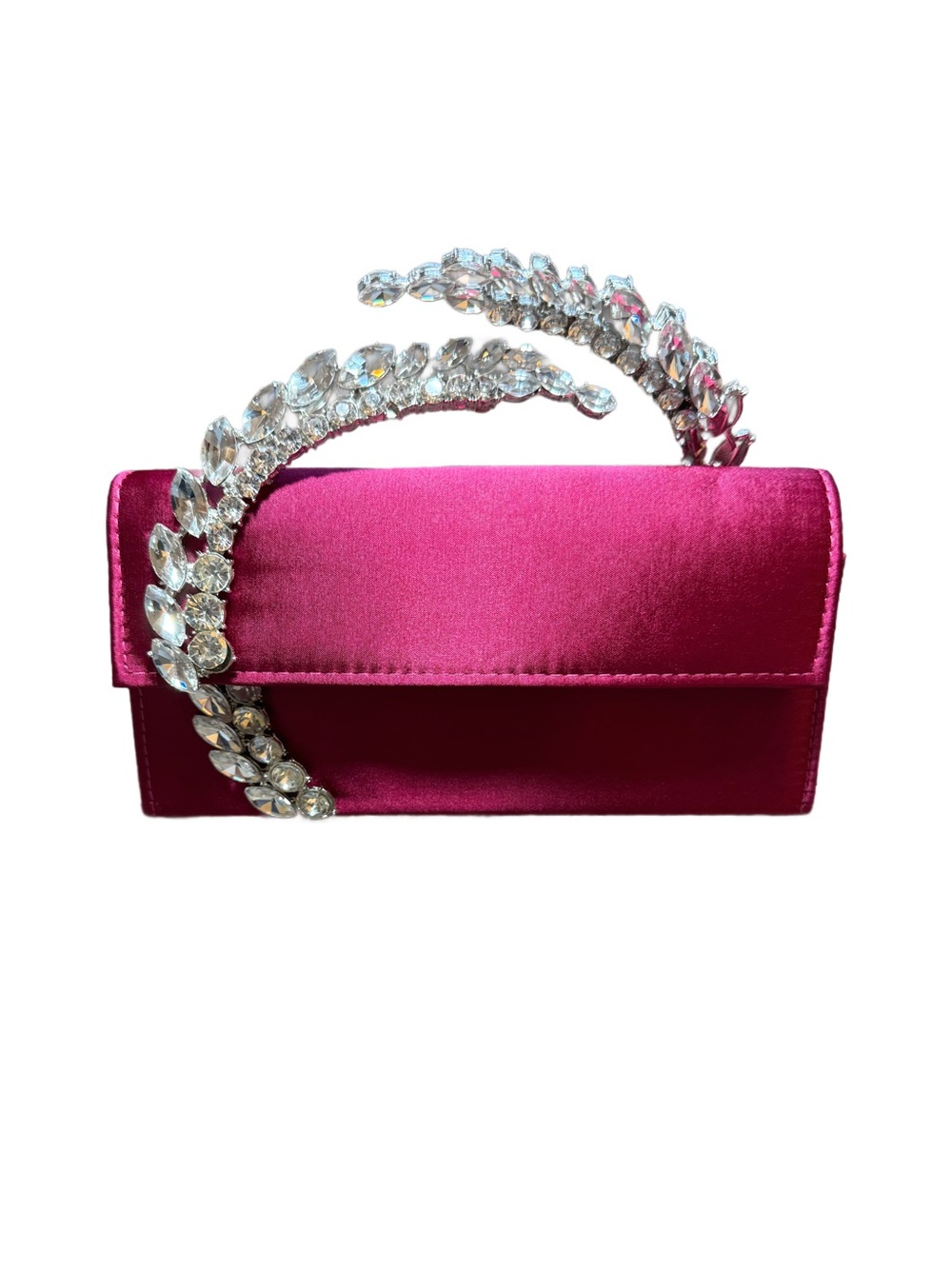 Glam Pink Satin Rhinestone Handle Clutch | Statement Evening Bag | Wedding/Prom